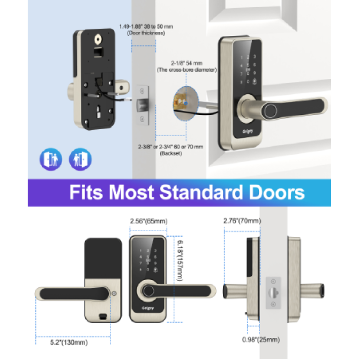 Keyless Entry Door Lock, Electronic Keypad Deadbolt with Handle, Auto Lock  Front Door Handle Sets Easy to Install, 50 User Codes, Security Waterproof